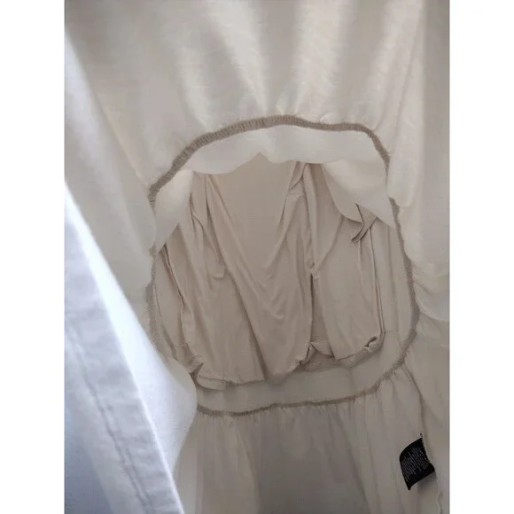 Women’s Beige Cocktail Dress 3/4 Sleeve Size M Formal Cottage core Stretch - Picture 5 of 10